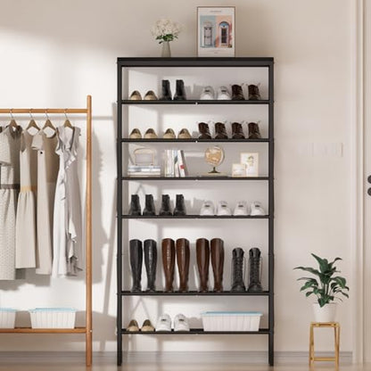 8 Tiers Shoe Rack, Large Capacity Shoe Rack Holds 32 Pairs of Shoes, Durable and Stable, Adjustable Metal Shelf Stackable Shoe Shelf for Entryway, Hallway, Living Room, Closet - color: Black, size: 27.8" x 10.8" x 52.6"