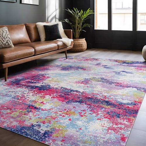 Machine Washable Rugs 8x10 Modern Abstract Non Slip Rubber Backing Soft Area Rug for Living Room Easy to Clean Non Shedding Kitchen for Bedroom Indoor Carpet (Lilac - Purple, 8x10) - color: Lilac, size: 8' x 10' (Rectangular)