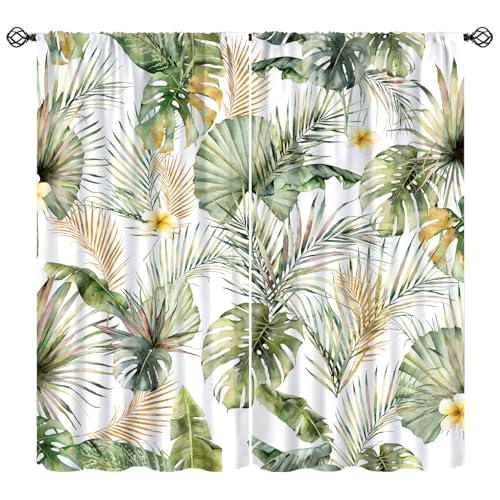 Tropical Leaves Curtains, Green Gold Palm Tree Leaf Banana Monstera Jungle Plant Hawaii Botanical Nature Blackout Window Treatments Drapes for Bedroom Living Room Apartment 42" W X 45" L - color: Flamingo-9, size: 21"W x 45"L (Pack of 2)