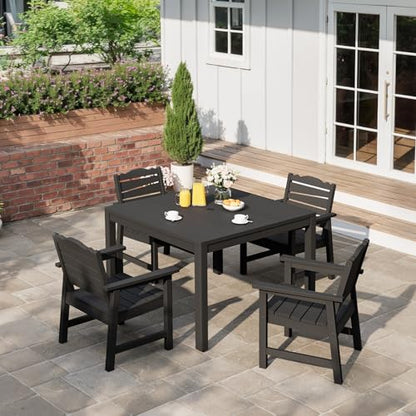 Outdoor Dining Table, Weatherproof 34" Square HIPS Patio Dining Table for 4, with 2" Umbrella Hole, Outdoor Table for Backyard Deck Poolside, Black - size: 34" table