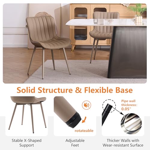 YOUNUOKE Dining Chairs Set of 2 Mid-Century Modern Kitchen Chairs Khaki | Faux leather upholstered with Back, fits dining living waiting room guest reception. Waterproof easy to clean assemble, 300lb - color: All Khaki