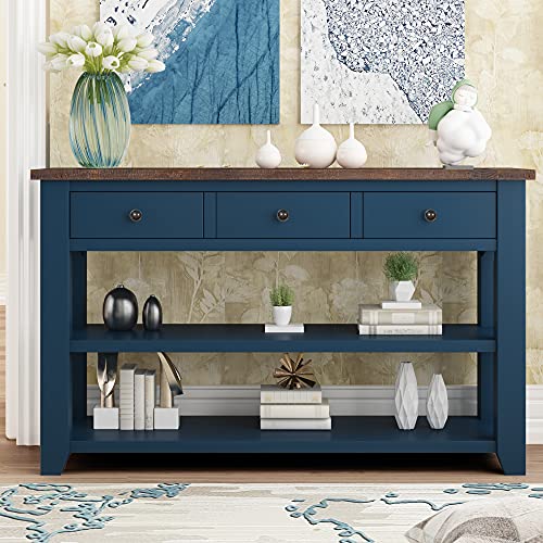 Modern Console Table, Wood Sofa Table with 3 Drawers and 2 Shelves, Sideboard Buffet Table for Entryway/Living Room/Bedroom/Hallway (Blue) - color: Blue