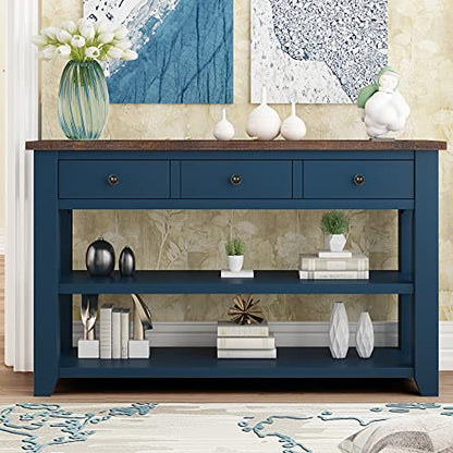 Modern Console Table, Wood Sofa Table with 3 Drawers and 2 Shelves, Sideboard Buffet Table for Entryway/Living Room/Bedroom/Hallway (Blue) - color: Blue