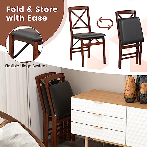 GIANTEX Folding Dining Chairs Set of 4, Foldable Wood Kitchen Chairs with Padded Seat, Solid Wood Frame, Max Load 400 Lbs, No Assembly Easy to Store Wooden Dining Chairs for Apartment, Small Space - color: Walnut-x Back