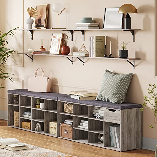 Long Wall Shelves, 39.4Inch Wooden Wall Mounted Shelves, Set of 2 | Large Floating Book Shelf, Metal Bracket, Easy Assembly, Max Load 33lbs, Wall Storage Ledges, Bedroom/Bathroom/Kitchen Greige - color: Greige, size: 39.4 Inch