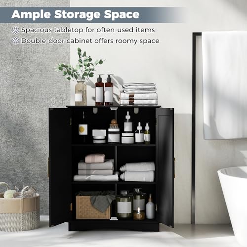 Tangkula Bathroom Floor Storage Cabinet, 31.5" H Freestanding Pantry Cabinet with 2 Doors and Adjustable Shelves, Kitchen Cupboard for Living Room, Dining Room, Bathroom (Black, 31.5" H)