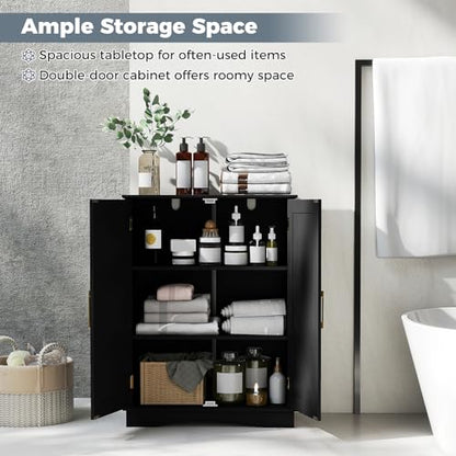 Tangkula Bathroom Floor Storage Cabinet, 31.5" H Freestanding Pantry Cabinet with 2 Doors and Adjustable Shelves, Kitchen Cupboard for Living Room, Dining Room, Bathroom (Black, 31.5" H)