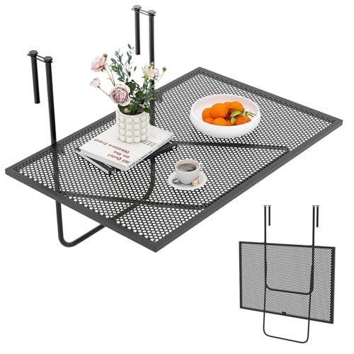 Tangkula Balcony Railing Table, Outdoor Folding Hanging Table with Metal Frame, Space-Saving Bar Serving Table Fits Railings Up to 2.4” Thick for Patio, Porch, Deck - size: 24” x 20” x 20”