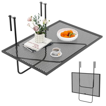 Tangkula Balcony Railing Table, Outdoor Folding Hanging Table with Metal Frame, Space-Saving Bar Serving Table Fits Railings Up to 2.4” Thick for Patio, Porch, Deck - size: 24” x 20” x 20”