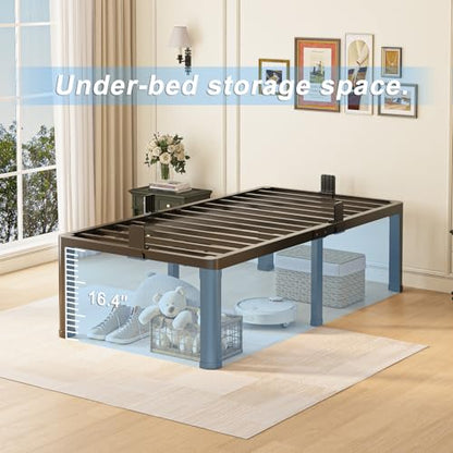 18 inch Twin XL Bed Frame with Round Corner Legs Mattress Slide Stopper,3500 lbs Heavy Duty Metal Platform,No Box Spring Needed,Easy Assembly,Noise Free - size: Twin XL, style: 18 inch