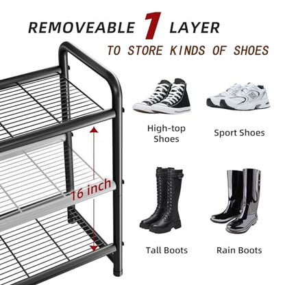 Ekisemio 3-Tier Long Metal Shoe Rack, Wide Stackable Shoe Organizer for Closet & Entryway, with Sturdy Wire Grid Storage Shelf for Bedroom, Black - size: 11.5"D x 43"W x 23.25"H