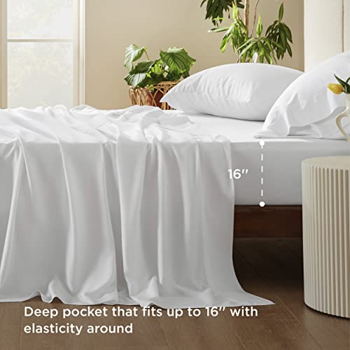 Bedsure PureWoven 100% Rayon Derived from Bamboo, Twin Bed Sheets, 3 Pieces | Cooling Sheets for Hot Sleepers, Breathable & Silky Soft, 16" Deep Pocket, Hotel Luxury Bedding, White - color: 02 - White, size: Twin