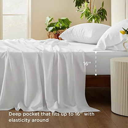 Bedsure PureWoven 100% Rayon Derived from Bamboo, Twin Bed Sheets, 3 Pieces | Cooling Sheets for Hot Sleepers, Breathable & Silky Soft, 16" Deep Pocket, Hotel Luxury Bedding, White - color: 02 - White, size: Twin
