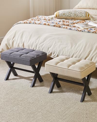 IBUYKE Small 12" H Footrest, Square Linen Step Stool, Linen WBD011Y | Foot Stool Metal X-Leg Multi-Use Small Side Table Living Room Bedroom Entryway Office - color: Linen, size: 12.2"-Linen