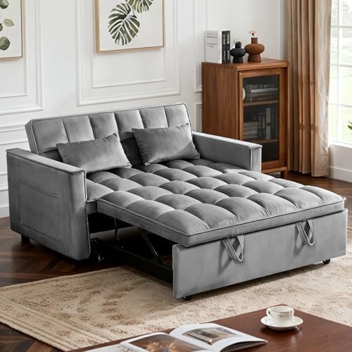 Sleeper Sofa Bed with Adjustable Backrest & Side Pockets, Gray | Adjustable Backrest & Side Pockets,Pull Out Sofa,Comfortable Fabric - color: S-dark Gray-v1