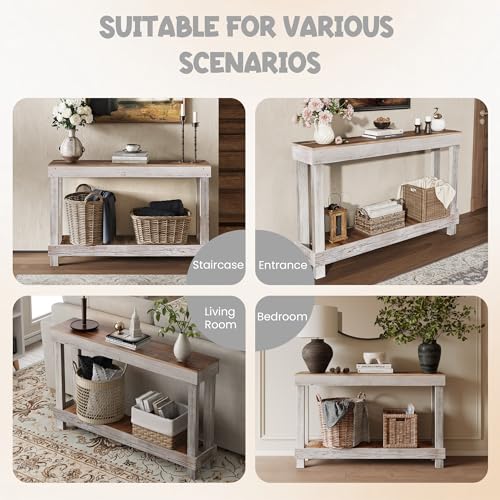 SMARTSTANDARD 46" Long Farmhouse Console Table, Solid Wood, Classic White | Console Sofa Table, Entryway Table for Hallway, Living Room, Entrance, 2 Tiers, Easy Assembly - color: Classic White, size: 46 Inch