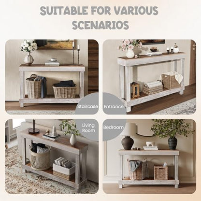 SMARTSTANDARD 46" Long Farmhouse Console Table, Solid Wood, Classic White | Console Sofa Table, Entryway Table for Hallway, Living Room, Entrance, 2 Tiers, Easy Assembly - color: Classic White, size: 46 Inch