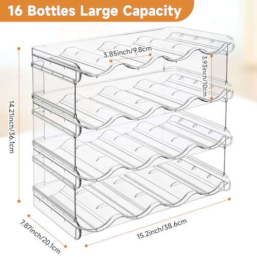 spospo Water Bottle Organizer 4 Tier Large Compartment Water Bottle Holder | Clear Water Bottle Organizer for Cabinet, Bottle Rack for Kitchen Organization and Storage - Hold 16 Bottles - size: 4 Pack