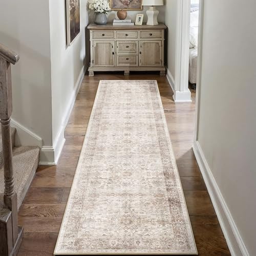 2x8 Runner Rug Beige Vintage Washable Runner Rugs for Hallway Kitchen | Boho Hallway Runner Rug Neutral Soft Non-Slip Retro Distressed Long Throw Carpet for Entryway Bathroom Bedroom - color: Neutral Beige, size: 2'*8'(Runner)