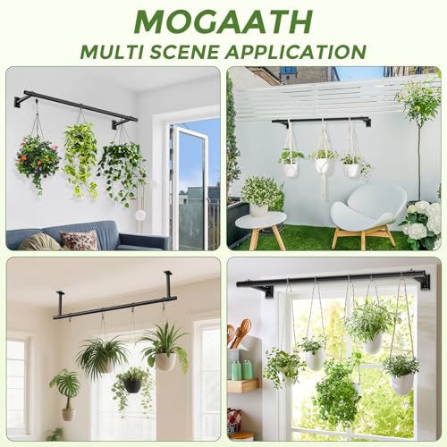 Plant Hanging Rod, 32 Inch Window Plant Hanger for Indoor Plants | Heavy Duty 1 Inch Metal Plant Rod for Window with Square Flange Base, Plant Shelves Wall Planters, Pot Not Included, Black - size: 32 Inch