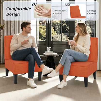 Armless Accent Chairs Set of 2, Orange Linen Slipper Chairs | Upholstered Armless Chair with Solid Wood Legs, Mid Century Modern Side Chairs for Small Living Room Bedroom Apartment - color: Orange
