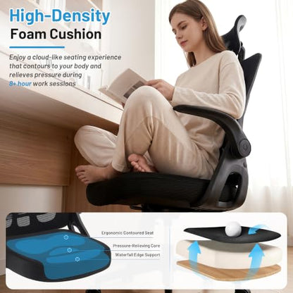 Office Chair Ergonomic Desk Chair with Adjustable Headrest Lumbar Support, High Back Breathable Mesh Chair with 120° Tilt & Flip-Up Armrests, Swivel Comfy Task Computer Chair for Work, Study - color: Black