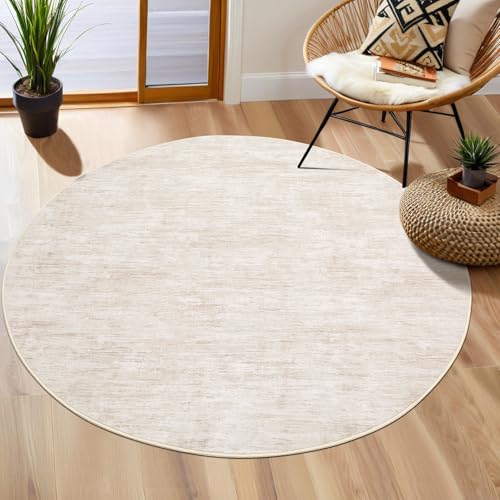 3x3 Round Area Rug Small Washable Circle Rug Non Slip Stain Resistant Entry Mat Modern Solid Color Round Living Room Carpet Low Pile Soft Bedroom Mat Neutral Rug for Bedside Nursery, Beige - color: Beige, size: 3' (Round)