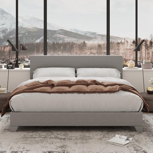 Allewie Full Size Upholstered Bed Frame Adjustable Headboard, Light Grey | Platform Bed with Heavy Duty Mattress Foundation, Noise-Free, Easy Assembly, Wood Slat Support, No Box Spring Needed - color: Light Grey, size: Full