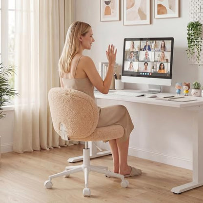 Homkdom Round Vanity Chair with Silent Wheels, 17.32" Wide Seat | Height Adjustable, 360 Swivel & Smooth Rolling, Armless Design for Makeup and Study - Yellow - color: Yellow