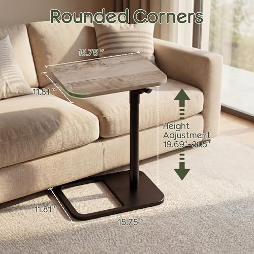 YUHFERA Couch Table, 360° Swivel Adjustable TV Tray for Small Spaces, Gray | Height-adjustable sofa side table slides under seating for eating, reading, laptop work, and everyday essentials - color: Grey