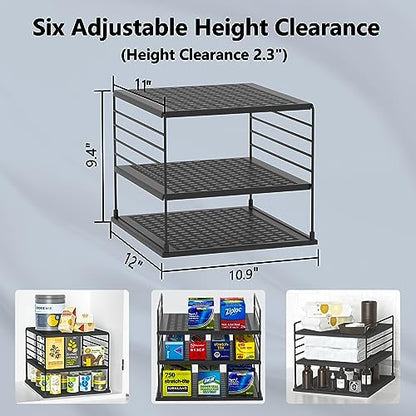 Adjustable Pantry Organizers and Storage - Steel Wire & Plastic Saran Wrap Holder, Black, 10.75 in x 12 in x 9.25 in - color: Black&black
