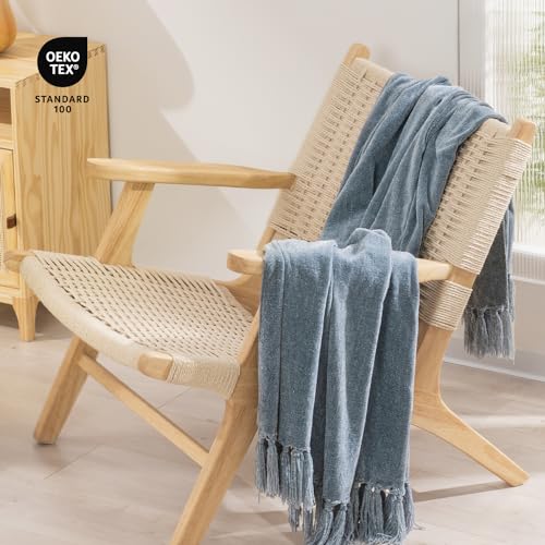 RECYCO Chenille Throw Blanket for Couch, 50"x60", Dusty Blue | Super Soft Knit Throw Blanket with Fringe Tassels, Lightweight Knitted Throw, Cozy, Ideal for Sofa Chair Bed Living Room Gift - color: Dusty Blue, size: 50'' X 60''