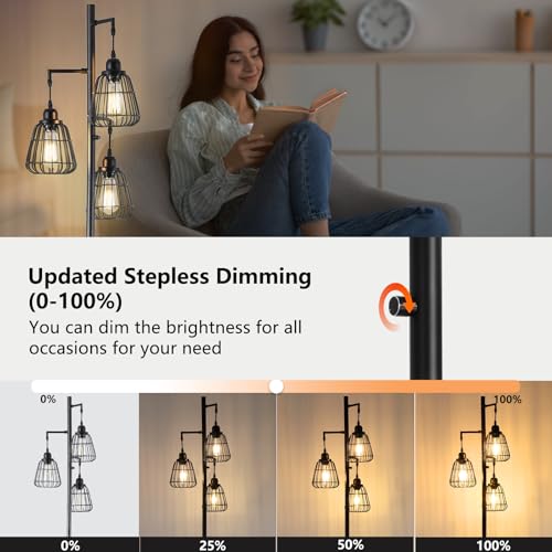 9MMML 68” Living Room Floor Lamp, Industrial Farmhouse 3 Teardrop Cage Standing Lamp,Black Tall Floor Lamp for Bedroom Office, 3 LED Edison Bulbs Included - color: Black