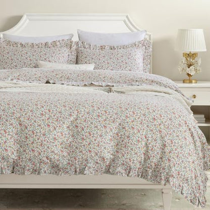 DAUAOTO Full Size Ruffle Duvet Cover Set, 100% Cotton, Kids Teen Girls Duvet Cover 82"X86" + 2 Shams, Ditsy Floral Pattern Pink - color: Pattern 10#, size: 82"x86" Full Cover + 2 Shams