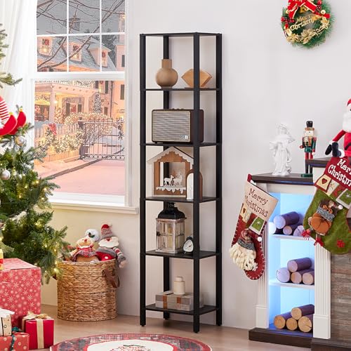 YUFAM 6-Tier Tall Narrow Bookcase, Small Bookshelf for Small Space, Black - color: Black, size: 6-Tier