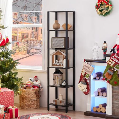 YUFAM 6-Tier Tall Narrow Bookcase, Small Bookshelf for Small Space, Black - color: Black, size: 6-Tier