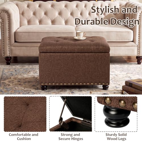Ottoman with Storage,24" Fabric Ottoman Foot Rest with Hinged Lid Small Rectangle Upholstered Tufted Foot Stools Ottomans for Bedroom Living Room Entryway,Coffee Brown - color: Coffee Brown