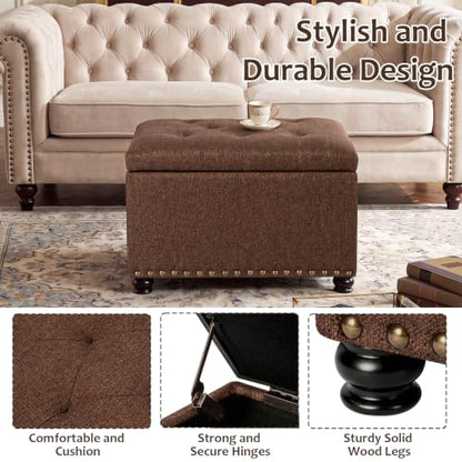 Ottoman with Storage,24" Fabric Ottoman Foot Rest with Hinged Lid Small Rectangle Upholstered Tufted Foot Stools Ottomans for Bedroom Living Room Entryway,Coffee Brown - color: Coffee Brown