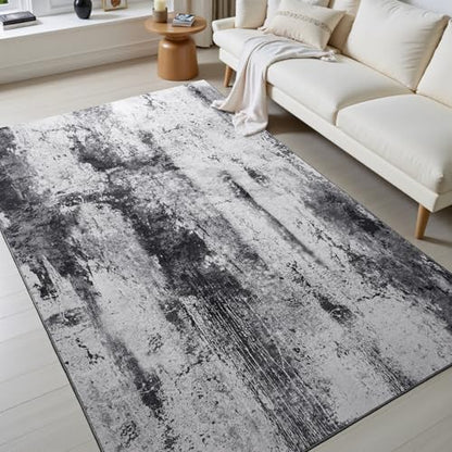 Toneed Abstract Area Rug Modern Washable Rug Soft Non Slip Rug Low Pile for Bedroom Living Room Dining Room Slate Grey 4x6 Feet - color: Slate Grey, size: 4' x 6' (Rectangular)