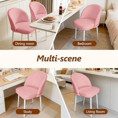 JPBSTO Swivel Vanity Chair No Wheels, Armless Desk Chair with Metal Legs, Accent Dining Chair with Ergonomic Backrest for Bedroom, Office, Dining Room, Pink - color: Pink, size: Set of 1