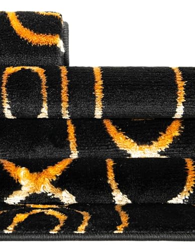 Rugs.com Vogue Geo Collection Rug – 6 Ft Runner Black Medium-Pile Rug Perfect for Hallways, Entryways - color: Black and Gold, size: 2' x 6' Runner