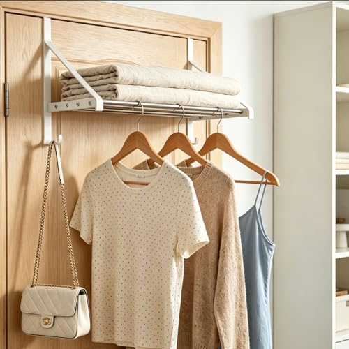 Adjustable Over the Door Clothes Hanger 12-23", 4 Stainless Steel Rod | Over Door Drying Rack with 2 Hooks, Clothes Hanger Drying Rack Fits Door Up to 1.85", White