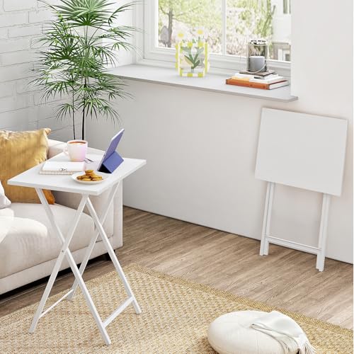 HOOBRO Folding TV Tray Tables, Set of 2 Side Table for Small Space, Industrial Snack Tables for Eating at Couch, Stable Metal Frame, Easy Assembly, Space Saving, White WW25BZ01N1 - color: White
