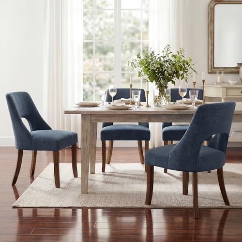 UVV Wooden Dining Chairs Set of 2, Mid Century Upholstered Dining Room Chair Kitchen Chairs, Chenille Dinner Chair with Solid Wood Legs for Kitchen Dining Room, Navy Blue - color: Navy Blue, size: Set of 2