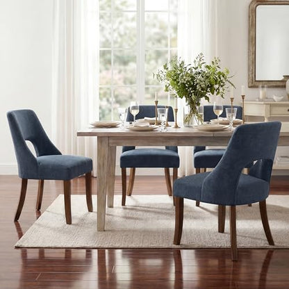 UVV Wooden Dining Chairs Set of 2, Mid Century Upholstered Dining Room Chair Kitchen Chairs, Chenille Dinner Chair with Solid Wood Legs for Kitchen Dining Room, Navy Blue - color: Navy Blue, size: Set of 2