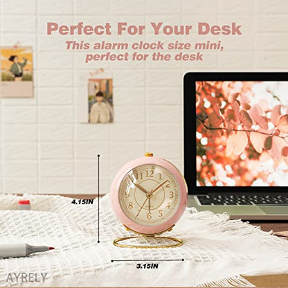 AYRELY® Battery Operated Analog Desk Alarm Clock with Light, Table Clock | Retro Aesthetic Clock with Silent Non-Ticking Movement for Bedside, Bedroom, Kitchen, Office, Travel & Kids' Room(Light Pink) - color: Light Pink