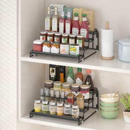2 Pack Spice Rack Organizer for Cabinet, 4 Tier Black Seasoning Organizer Rack for Inside Cabinets, Countertop, Pantry Storage - size: 2S