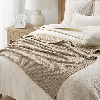 EVERGRACEHOME Chunky Chenille Knit Throw Blanket, 50 x 60, Sand Dune | Sculpted Moss Stitch, Chic Modern Farmhouse, All-Season Warmth, OEKO-TEX® Certified, Elegant Blanket for Couch, Bed, Sofa - color: Sand Dune, size: 50" X 60"