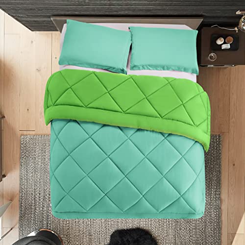 Elegant Comfort Reversible 3-Piece Comforter Set All Season, Ultra Soft, Down Alternative Comforter, F/Q, Aqua/Lime - color: Aqua/Lime, size: Full/Queen