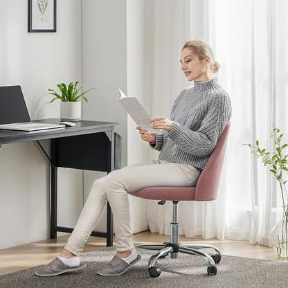 Simple Deluxe Armless Office Desk Chair, Modern Cute Swivel Vanity Chair Comfy Home Office Chairs with Wheels Height Adjustable Rolling Computer Task Stools for Living Room, Make-up, Bedroom, Pink - color: Pink